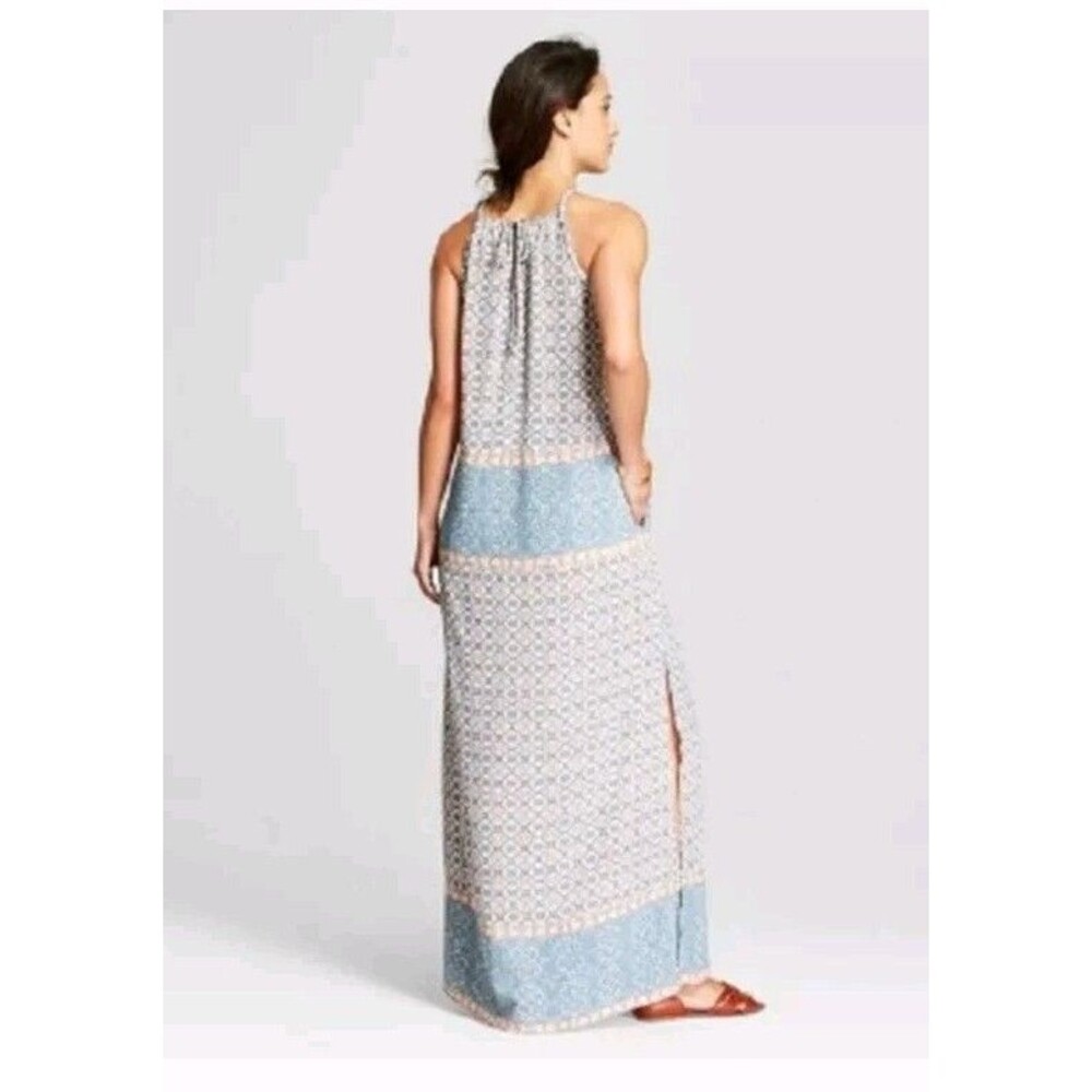 Knox Rose Women’s Size XXL Boho Tile Print Maxi Dress Blue Print Slit Sleeveless - Picture 10 of 10